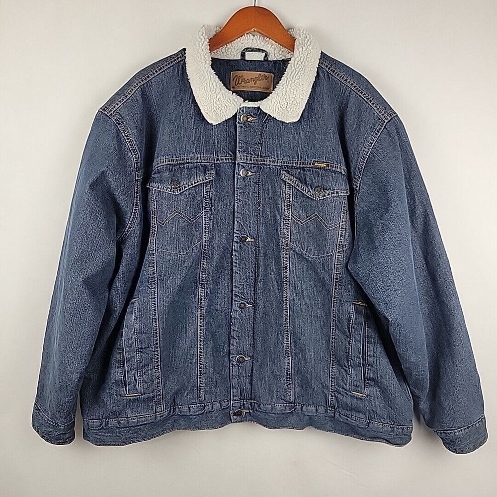 Wrangler Western Sherpa Lined Denim Trucker Jacket Mens XXL Cowboy Rancher Work